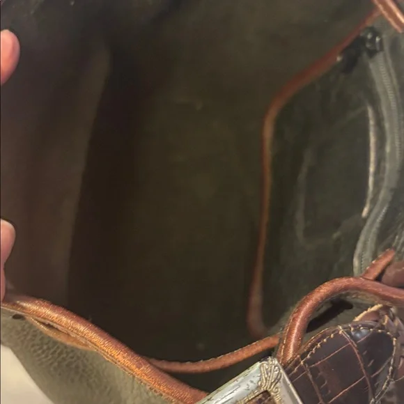 VTG Brighton Black & Brown silver Bucket Bag Crocodile print pebbled leather 90s - Picture 7 of 15